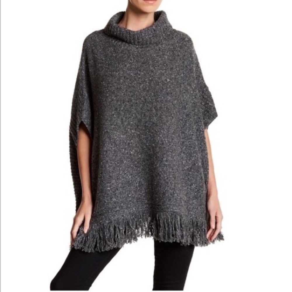 Joie Wool Blend Gray Tweed Cowl Neck Tunic Sweater Poncho Sz M/L - Picture 1 of 11